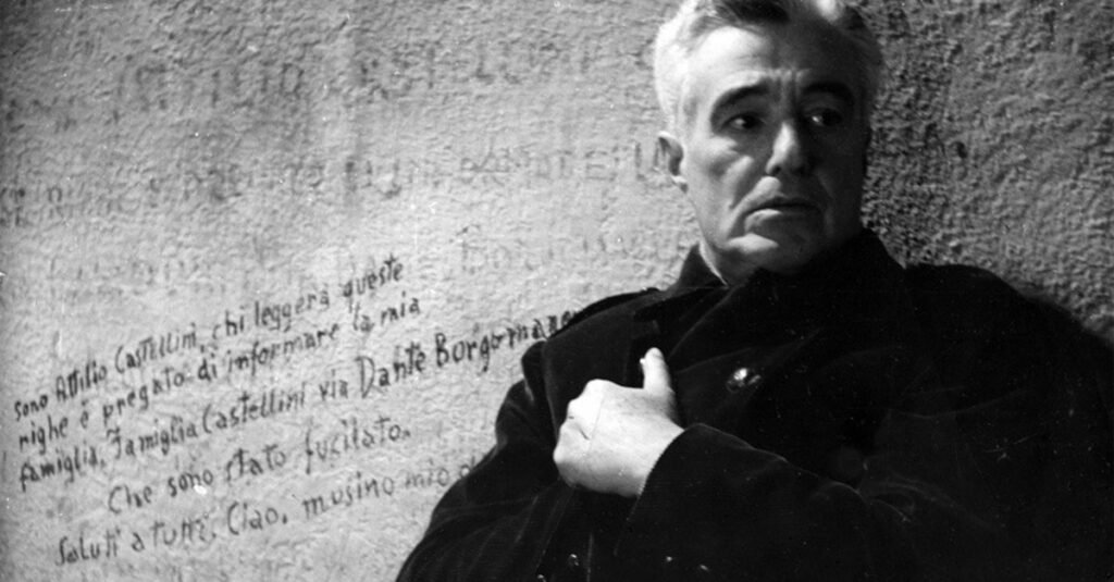 film antifascismo resistenza il generale della rovere vittorio de sica cappotto nero muro con lettera di un fucilato
