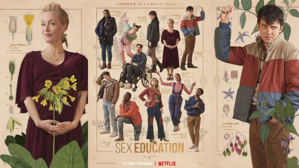sex education 3 character poster cast jane gillian anderson otis asa butterfield